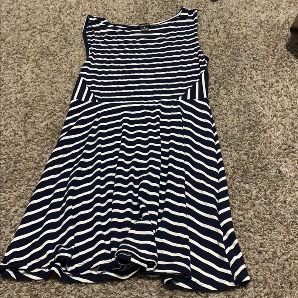 Dark blue and white striped mini dress
